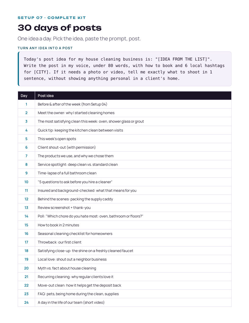 A page from the House Cleaning kit: 30 days of posts